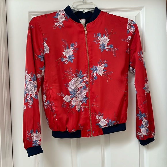 Forever 21 Jackets & Blazers - Red floral satin bomber jacket size S